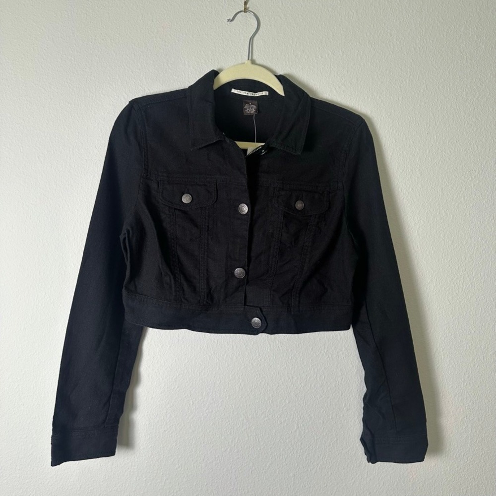 For The Republic Y2K Black Cropped Jacket Linen Cotton Blend Zip Cuff Small NWT - Picture 1 of 8